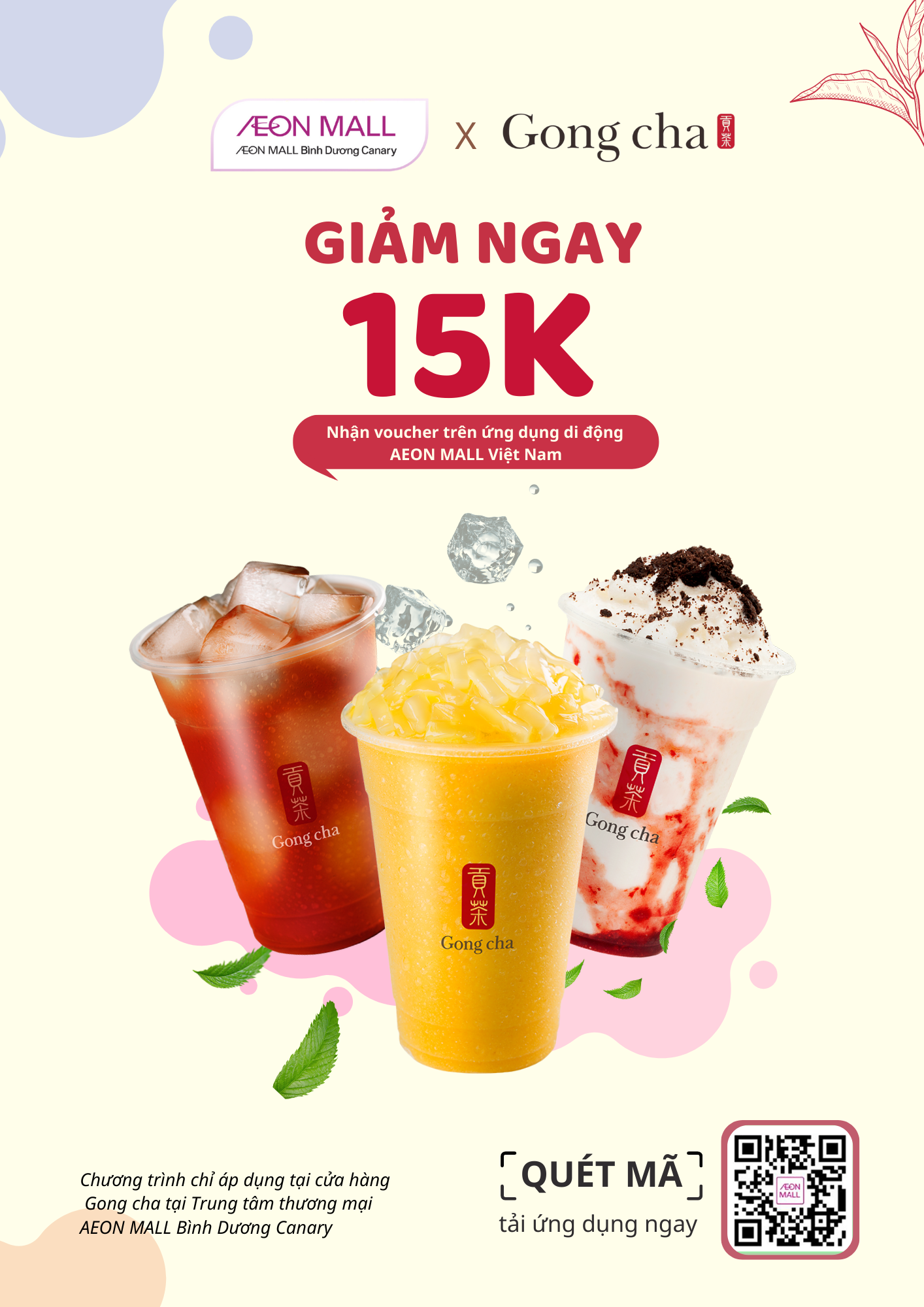 VOUCHER GONG CHA KHÔNG LO VỀ GIÁ AEONMALL Bình Dương Canary